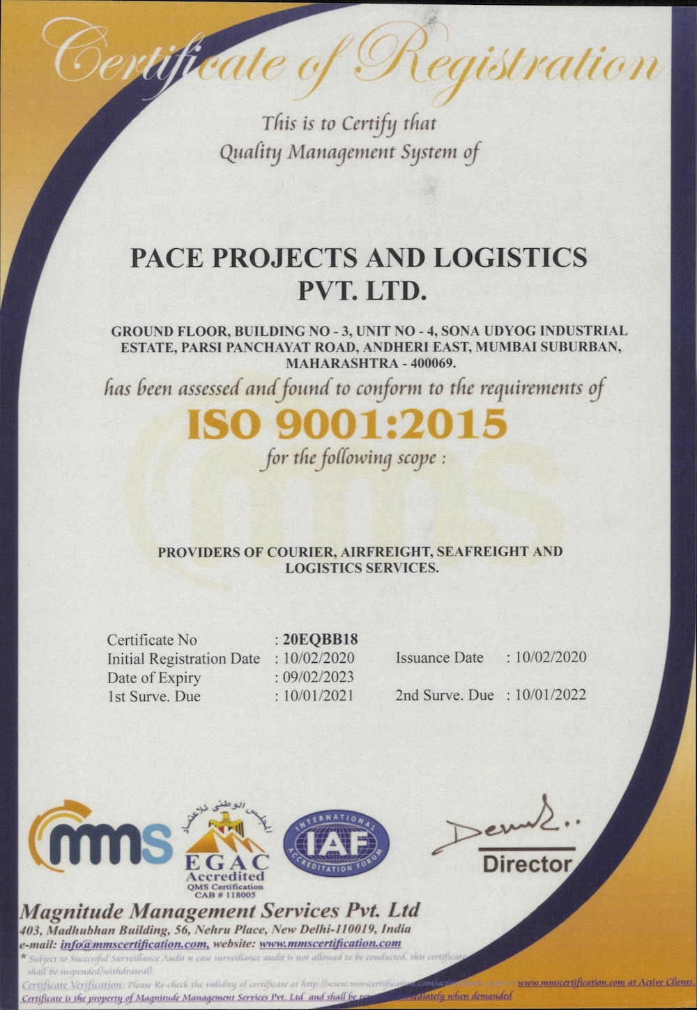 pace project iso certificate